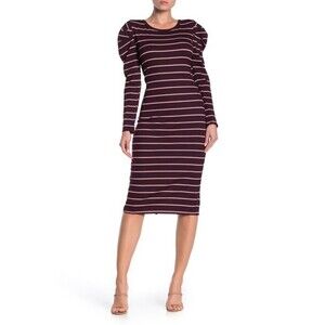 Susina Long Sleeve Stripe Midi Dress Burgundy Size S Made In USA